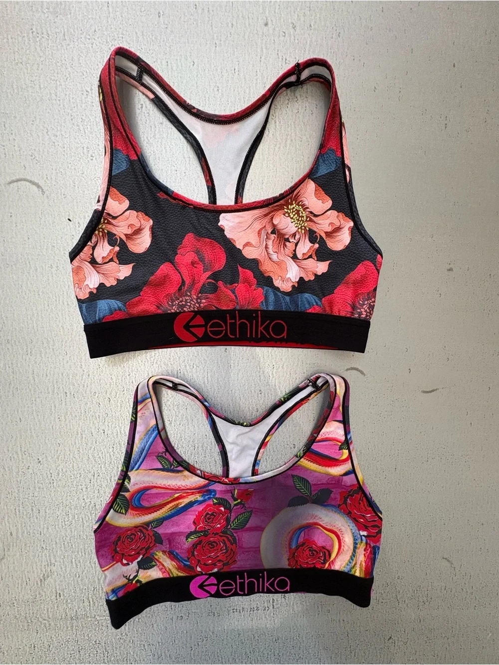 2 Ethika Women's Floral Racerback Sports Bra - Pink Multi